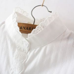 Женские кружевные белые рубашки, лето-весна, с длинными рукавами и оборками, тонкие мягкие блузки из 100% хлопка, топы, 0,15 кг 240130