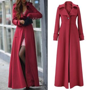 Spring długi wełniany płaszcz Zimowy ciepły ciepły kurtka płaszczowa Kobiet Kobiety Elegancki długi guziki o przycisku moda Windbreaker 240124