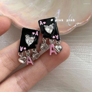 Stud Earrings INS Black Pink Sweet And Cool Letter Niche Design Love Personalized Fashionable