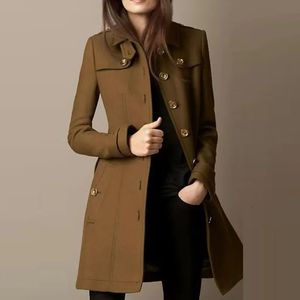 Femme Vintage Double Breched Lapel Blazer Jacket Autumn Tie-up-Straight Women Cardigan Winter Lengeve Warm Woolen Coat 240122