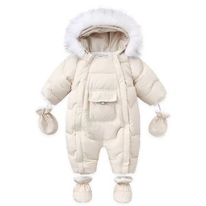 AYNIGIELL Winter born Thickening Jumpsuit Built-in Wool Hooded Down Romper Baby Boys and Girls Warm Snowproof Overalls 240202