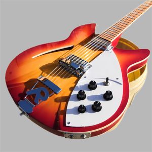 Cherry Sunburst 360 330 12 Strings Maple Top jazz Electric Guitar Semi Hollow Body, Single F Hole, Triangle Pearl Inlay, 2 Input Jacks