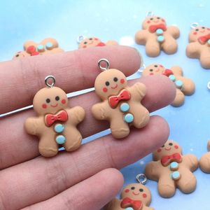 Charms 10pcs Kawaii Gingerbread Man Christmas Resin Flatback Tree DIY Decor Jewelry Accessory