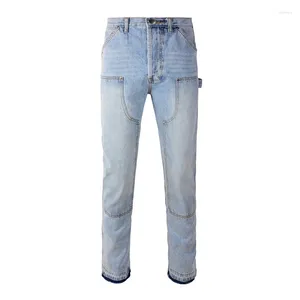 Jeans masculinos estilo safari azul moda carga calças jeans baggy não estirável vários bolsos carpinteiro tamanho dos EUA 28-40