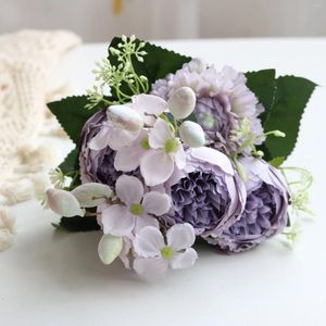 Decorative Flowers Pink White Purple Red Faux Wedding Decorations Peony Bouquet Center Pieces Vases Decoration