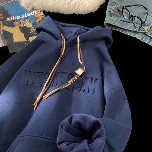 Threedimensional Letters Casual Hooded Sweatshirt Basic Colors Drawstring Clash Hoodie Lossa bekväma män Kvinnor Hoodies 240131