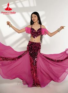 Scene Wear Belly Dance Performance Costumes For Women Big paljetter BRA Top Long Kjol 2st Oriental Competiton Weat Clothing