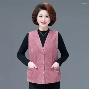 Kvinnors västar 2024 Spring Autumn Korean Vintage Solid Corduroy Fashion Casual Female ärmlösa jackor Kläder x21