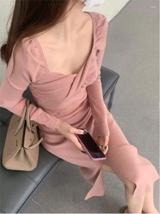 Casual Dresses Winter Pink Vintage Sweet Dress Women Flods Designer Elegant Midi Female Korean Fashion One Piece 2024