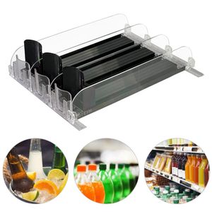 Canned Beverage Push Rack Drink Organizer Dispenser Spring Justerbar bredd Förvaringshylla ESHAPED GLIDE FÖR KÖK Kylskåp 240125