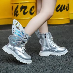 Buty Dziewczyny Dziewczyny kostki z motylem skrzydła czarny sliver stylowy maluch Autumn Winter Buty na 3-12Y Bota Infantil