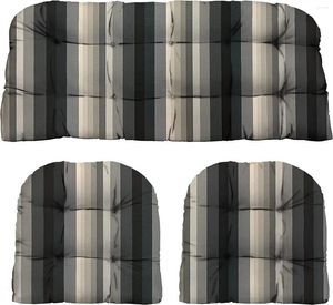 Pillow Indoor Outdoor 3 Piece Tufted Wicker Set (Standard Braymont Grey Stripe)