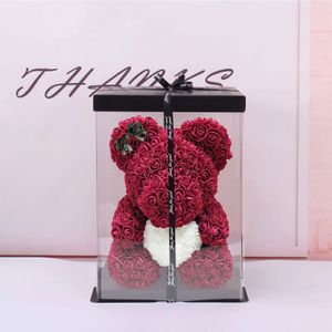 DIY 25 cm Teddy Roses Bear With Box Artificial PE Flower Rose Valentines Day For Girlfriend Women Wife Mothers Gifts 240122