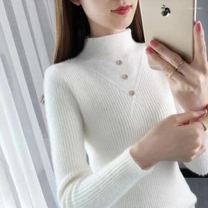 Suéter feminino suéter gola alta tendência 2024 moda top outono inverno pulôver coreano malhas