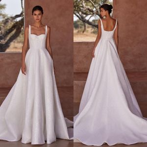 Nova A Milla Line Dress Straps Glitter Speecins Country Wedding Dresses Backless Ruffle Vestidos de Novia Sweep Designer Bridal Gowns ES Signer