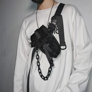 Hip Hop Tactical Chest Rig Bag With Chain Mens Techwear Detachable Waist Bag Korean Multifunction One Shoulder Crossbody Bags 240130