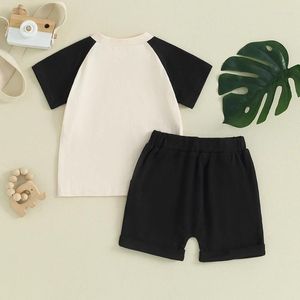 Giyim Setleri Bebek Erkek Şort Set Kısa Kollu Harfler Elastik Bel Yaz Kıyafet Tişört Baskı Tişört
