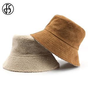 FS fördubblar Suede Bucket Hat For Men Vintage Plus Velvet Women Panama Cap Brown Travel Sunshade Fisherman Hats Bob 240202