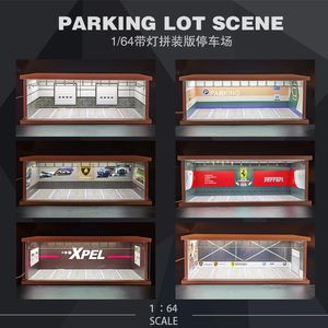 1 64 Car Models Parking lot Solid Parking Garage Model With lights And Acrylic Dust Cover 240131