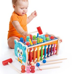 Wooden Montessori Toys for Kids Whac-A-Mole Wood Musical Toys Childrens Gift Early Learning Educational Elephant Fishing Game 240130