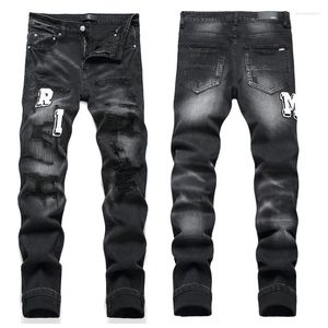 Mens Jeans 2024 3529 Vintage Black Ripped Trend Stretch Slim Fashion Pants