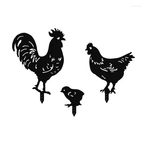 Trädgårdsdekorationer 3 datorer Rooster Metal Animal Stakes Chicken Silhouette Yard Art för festivalgåvor Set Gardening Ornaments