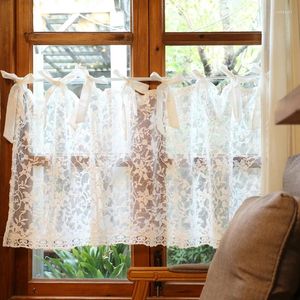 Curtain Lace Semi Sheer Voile Valance With Tie Tops Classic English Rose Design For Kitchen Bathroom Dining Living Room Bedroom Basement