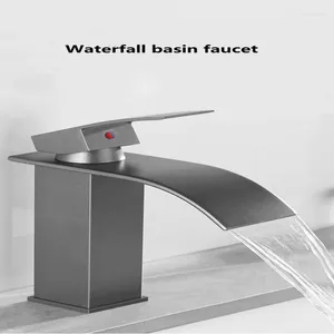 Badezimmer-Waschtischarmaturen, Texture Gun Grey, 304 Edelstahl, Farbe, Wasserfall und kaltes, weiches Wasser, Spar-Wasserhahn über dem Aufsatzbecken