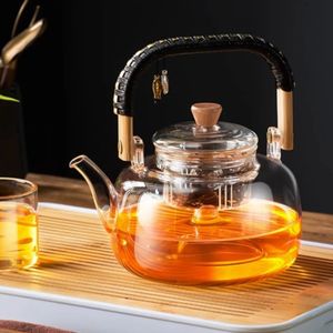 Стеклянный чайник GIANXI с плетеной ручкой, китайский термостойкий стеклянный чайник, прозрачный чайник для дымящегося чая, чайный сервиз 240130