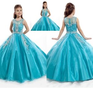 2020 New Little Girls Pageant Dresses Princess Tulle Sheer Jewel Crystal Beading White Coral Kids Flower Girls Dress Birthday Gown5212900