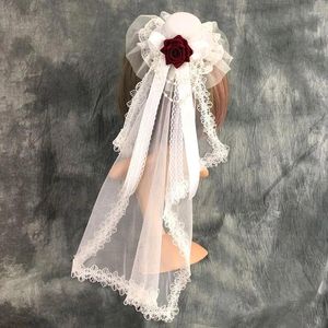 Articoli per feste Lolita Copricapo di velo Cappello di maglia di pizzo Elegante fiore di rosa Accessori per capelli Sposa Matrimonio Cosplay Copricapo Ornamento