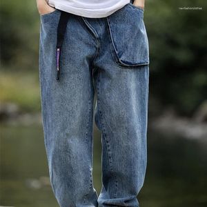 Männer Jeans Foufurieux Herbst Japanische Retro Männer Lose Beiläufige Tasche Werkzeug Asymmetrische Overalls Lange Hosen Männliche Kleidung Baggy