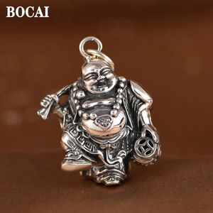 Bocai S925 Gümüş Takı Aksesuarları Ulusal Stil Barış ve Başarı Bez Çantası Buda İyi Şanslar Erkek ve Kadın Kolye 240122