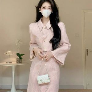 UNXX Elegant Womens Suit Skirt Set Autumn and Winter Pink Sweet Jacket Coat Aline Long Highgrade Gentle Twopiece 240202