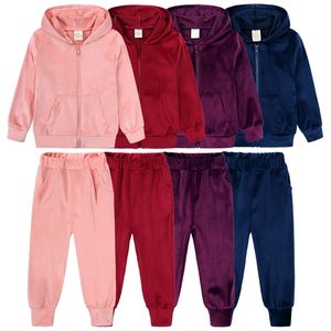 Eingetroffen Frühling Kleine Mädchen Goldener Samt Trainingsanzug 2 Stück Set Jungen Kleidung Reißverschluss Mantel Hosen Hoodies Outfits Anzug 9M-13Y 240122