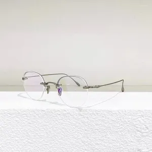 Montature per occhiali da sole Occhiali da vista rotondi vintage in titanio stile giapponese Mezza montatura da uomo Miopia Occhiali da vista ottici Donna Eyewear6II