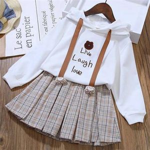 Clothing Sets 2024 Spring Autumn Girls' Skirt Suit Children's Sweater Girls Clothes Childen Hooded Long Sleeve Casual Tunic Short