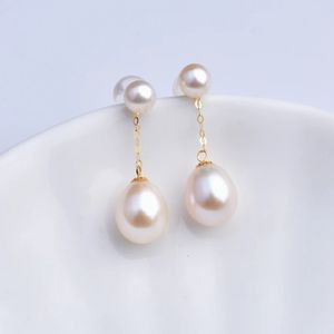 XF800 Real 18K Gold Earrings Fine Jewelry AU750 Natural Freshwater Pearl Round Party Gift For Women E663 240125