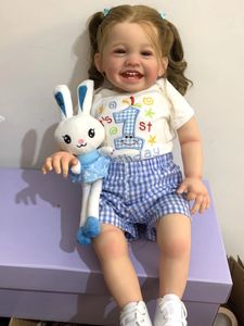 Bzdoll 60 cm 3dpaint hudduk Body Silicone Reborn Doll Baby Girl Blood Vessels Bebe Livliknande konst Hand Made Smile Toddler 240131