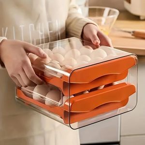 1pcRefrigerator egg storage box drawer type crisper kitchen carton tray can be stacked doublelayer shelf 240125