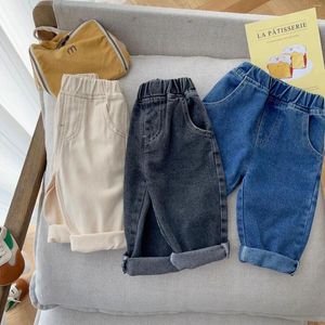 Hosen 1-6 Jahre Jungen und Mädchen Koreanischen Stil Denim Hosen Kinder 2024 Kinder Baumwolle Casual Baby Jeans mit Taschen