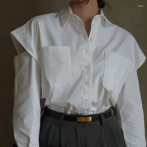Blusas femininas 2024 verão outono casual mulher camisas streetwear solto design branco oco-para fora camisa de manga longa topos