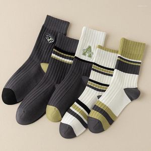 Herrensocken, Strümpfe, Farbblock, Baumwolle, gestreift, bis zur Mitte der Wade, für Männer, Buchstabenstickerei, lang, Freizeit, vielseitig