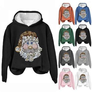 Hoodies femininos outono/inverno cor sólida solta manga comprida natal velo zip jaqueta feminina moletom túnica suéteres