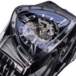 Duncougar Triangle Skeleton Black Automatic Watchステンレス鋼のメンズビジネススポーツ不規則な機械腕時計240123