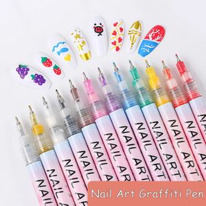 12pcsset nagelkonst graffiti penna svart guld färg uv gel polska design dot målning ritning pennfoder borste nagel DIY Flower Tools 240127