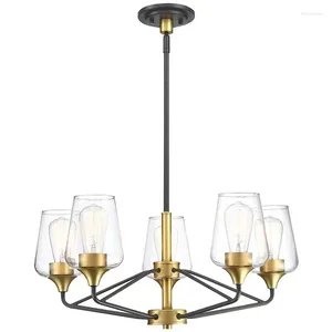 Chandeliers Modern Black Chandelier 5-Light Dining Room Light Fixture With Clear Glass Shade For Living Bedroom Kitchen Entryway