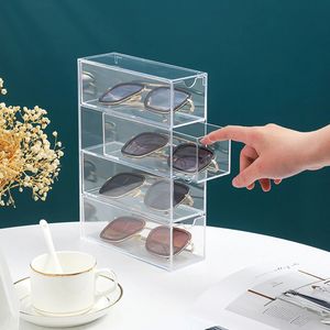 Caixa de armazenamento de óculos 4 camadas grande organizador multifuncional empilhável display titular reutilizável acrílico cosméticos 240124