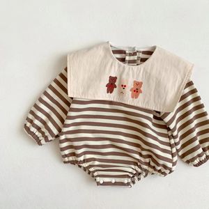 Våren och hösten baby lapel college stil bodysuit födda pojkar och flickor baby romper född baby kläder jumpsuit 240202