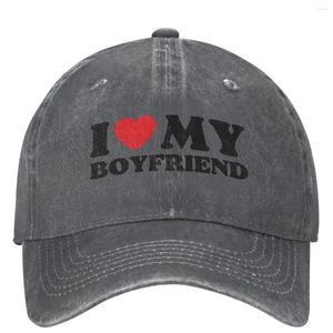 Cappellini da baseball I Love My Boyfriend Coppia Accessori Uomo Donna Berretto da baseball San Valentino Cappelli in denim invecchiato Estate all'aperto Sole regolabile